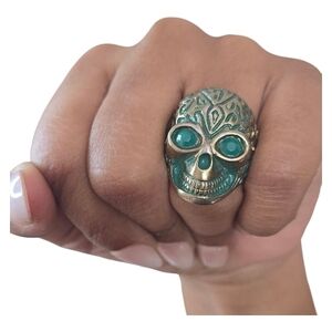 NEW Turquoise Skull Ring Adjustable Stretch Band Style Fashion Ring